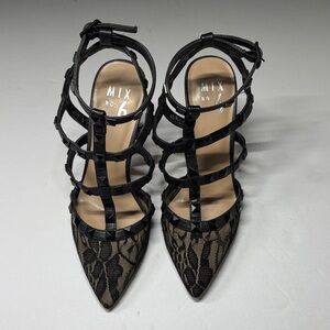 Mix No. 6 Black Lace Strappy Heels